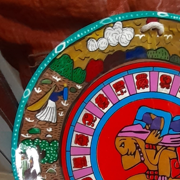 🇲🇽 Vintage Mayan Folk Art Mayan Calendar Plate Decor Spiritual - Picture 3 of 16